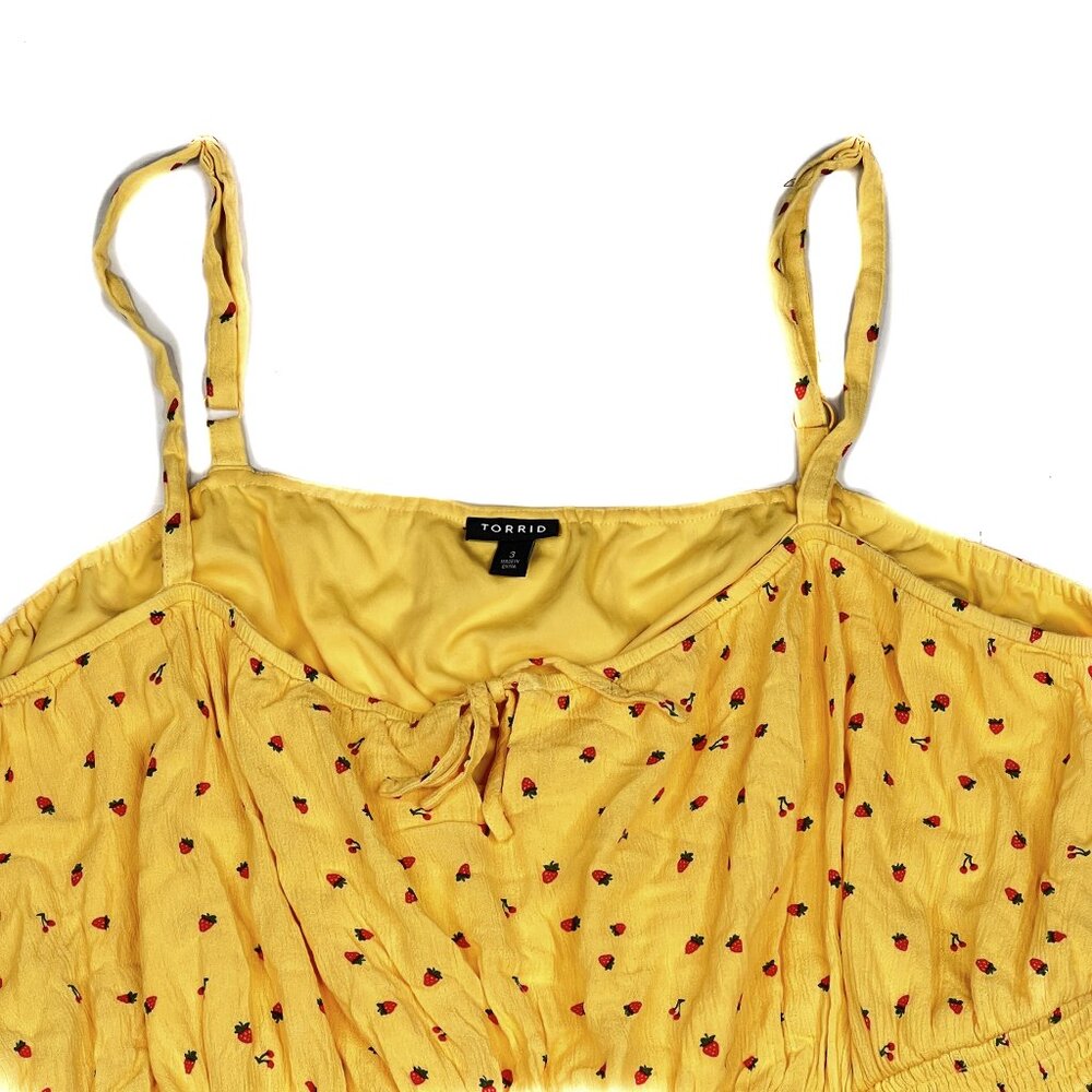 torrid Mini Gauze Smocked Waist Dress Strawberries Yellow Dress‎ Size 3 - NWOT - Picture 4 of 9